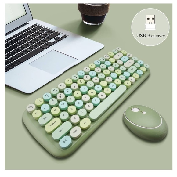 MOFII Mini Wireless Keyboard Mouse Set Round Keycap 84 Key Multicolor Green - Picture 3 of 3